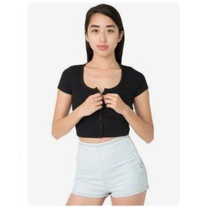 American Apparel black ribbed button down top L